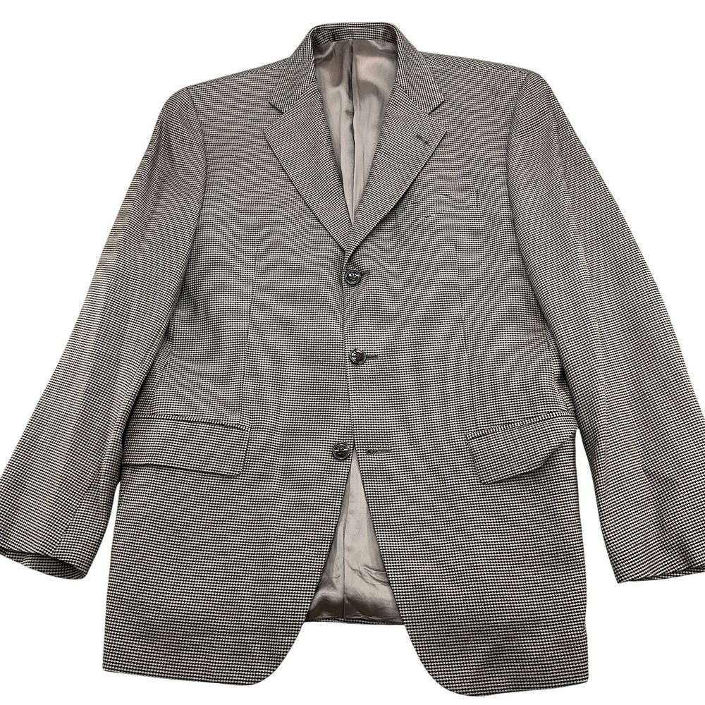 Joseph Abboud Blazer Men 40R Gray Tan Houndstooth Classic Silk Wool USA VTG